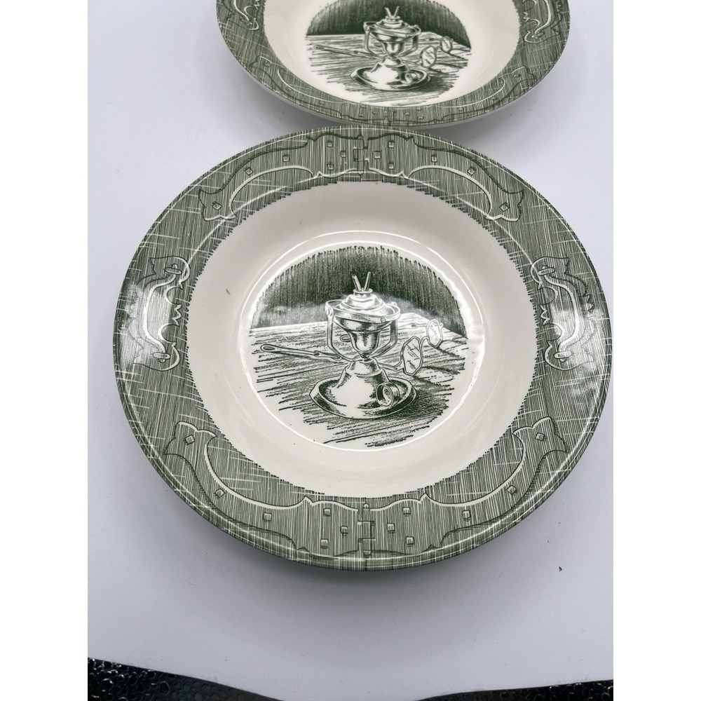 The Old Curiosity Shop Set Of 2 Soup Bowls 8.25" Royal‎ China Green Vintage USA